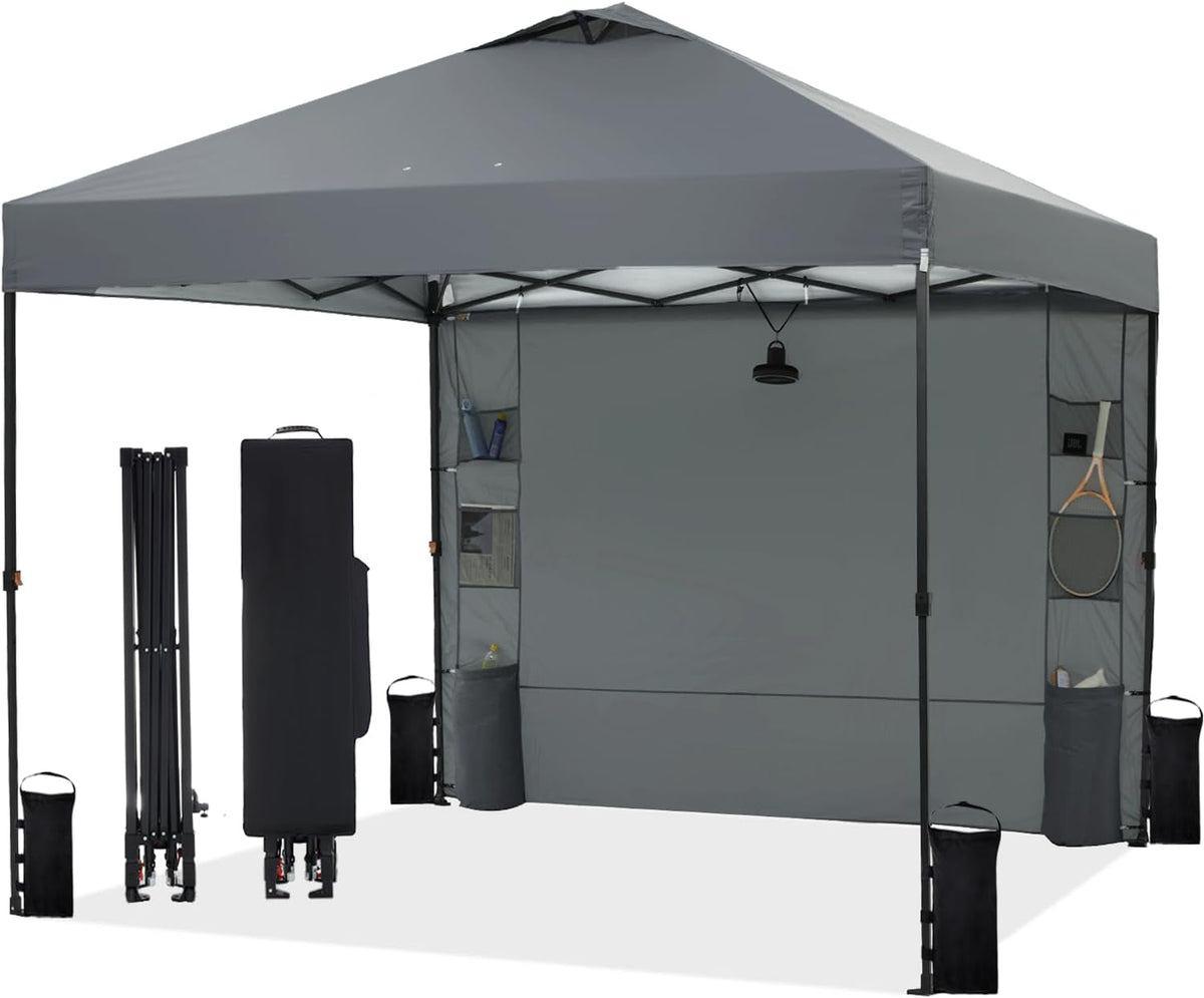 Tunbne 10X10 Pop up Canopy Tent Outdoor with 1 Sidewalls, One Push Setup (Gray, 10X10)