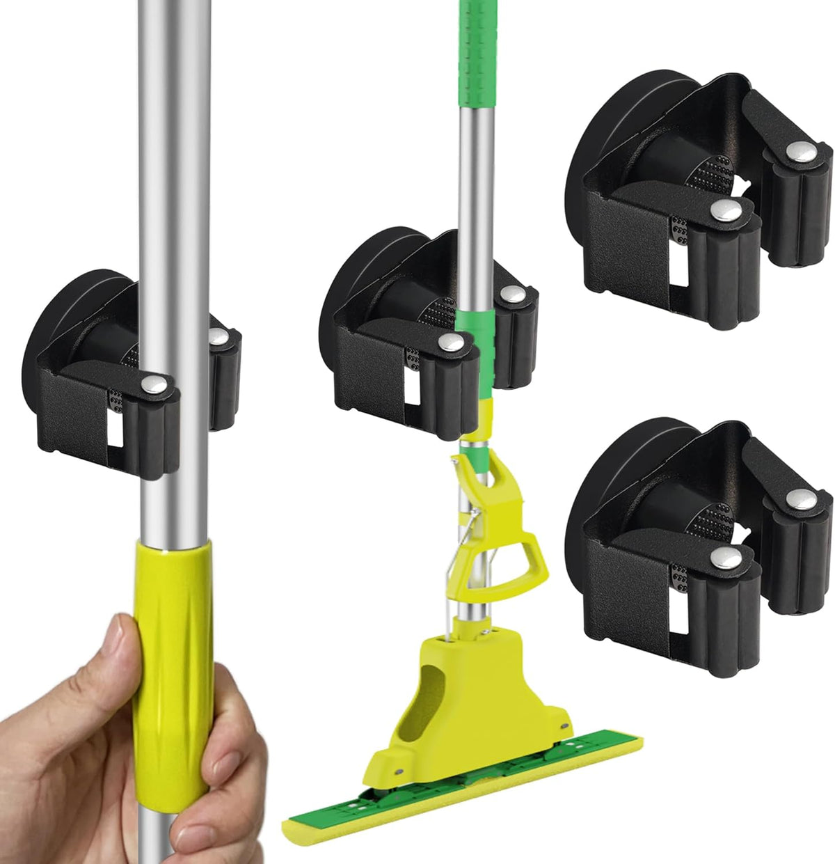 ULIBERMAGNET Magnetic Mop Broom Holder,Heavy Duty Movable Magnetic Broom Holder Rack,Anti-Slip Wall Mounted Utility Storage Mop Shovel Gripper Hanger for Garage, Kitchen, Laundry, Garden(2 Pack/Black)