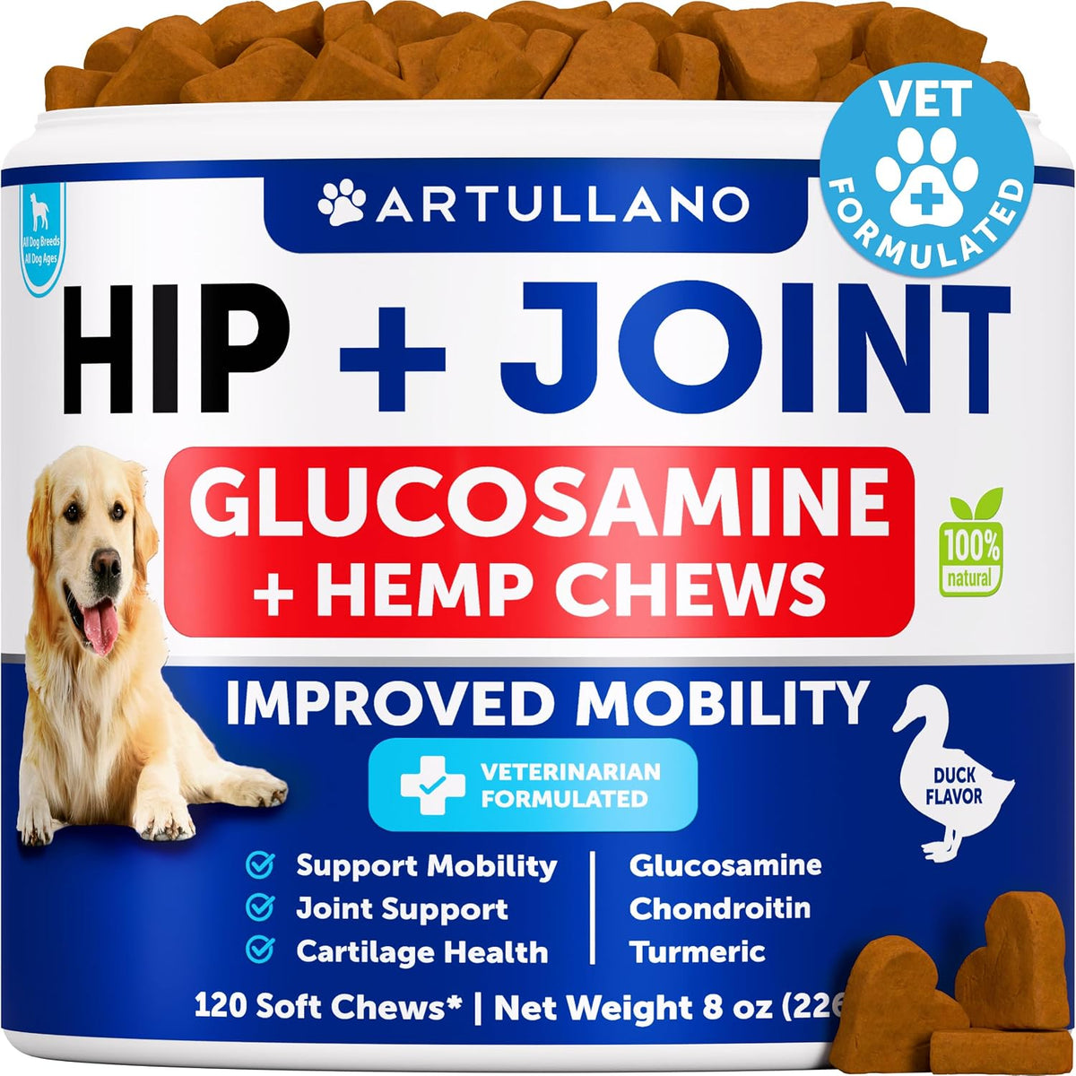 Hip and Joint Supplement Dogs - 120 Treats - Hemp and Joint Chews for Dogs