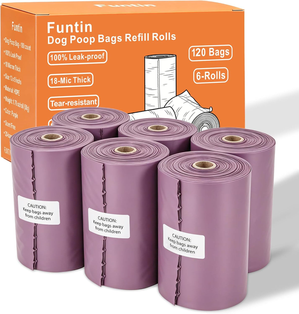 Funtin Dog Poop Bags, 120Ct Extra Thick 1.8Mil Unscented Waste Bag Rolls | Leak-Proof, 18Mic Heavy-Duty, 13”X9” Larger, Odor Blocking, Sturdy, Tear-Resistant, Easy-Open, HDPE with 65% Recycled Plastic