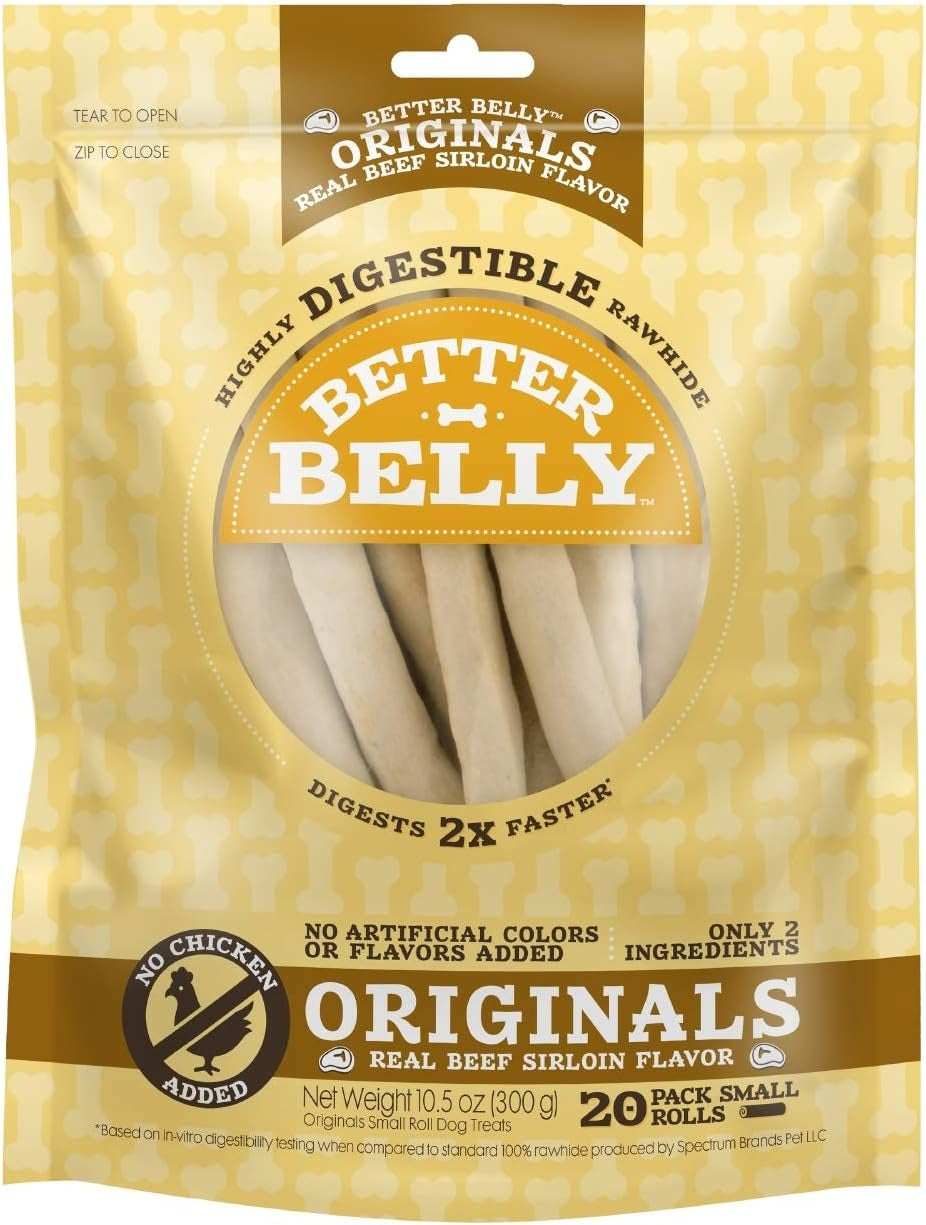 Better Belly Originals, Real Beef Sirloin Flavor, Small Rolls, Dog Chews, 20Count (P-50050NC)
