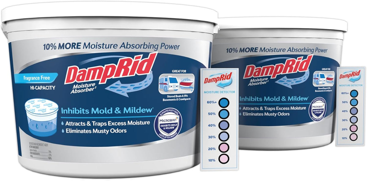 Damprid Hi-Capacity Fragrance Free Absorber Bucket, 2 Lb. 15.5 Oz. with Detection Strip, 2 Pack