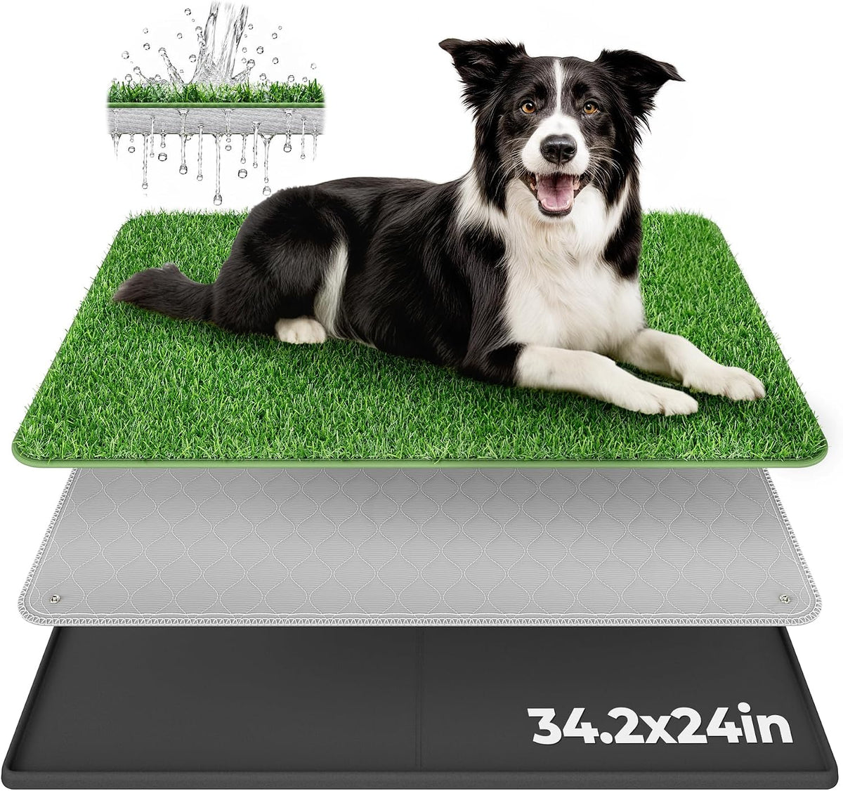 Burgeonnest Dog Grass Pad with Tray 34.2"X24", 3-Layer System with EVA Tray
