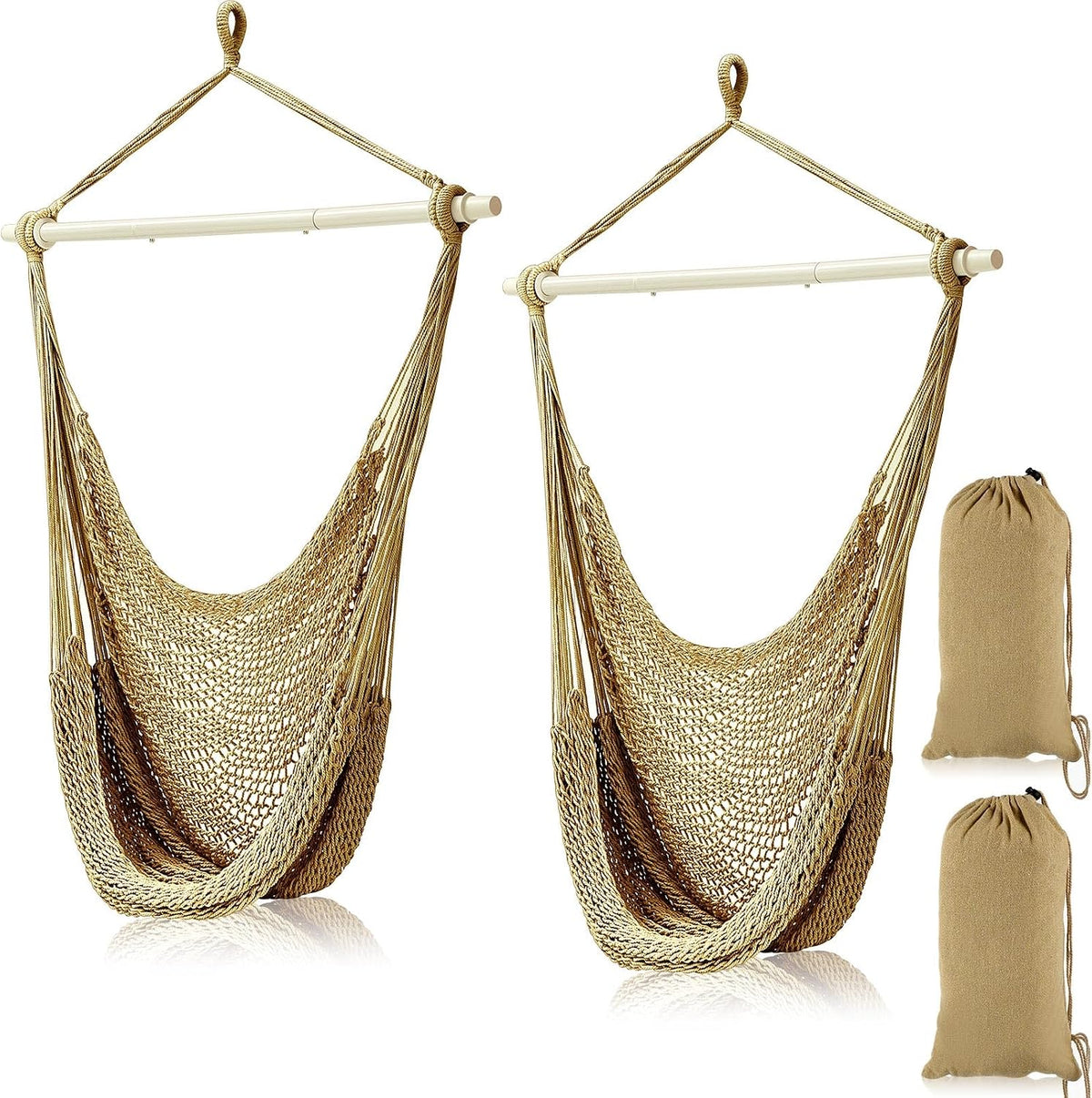 Barydat 2 Pcs Hanging Hammock Chair Boho Swing Chair, Brown