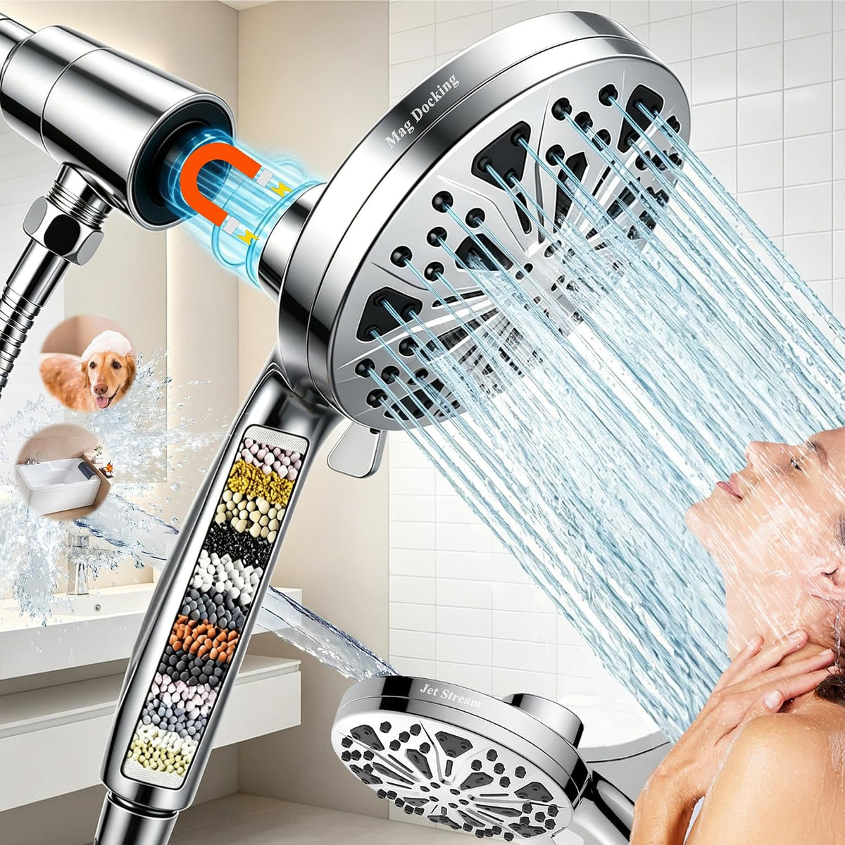 Handheld Shower Head High Pressure - Magnetic, 10 Modes Adjustable