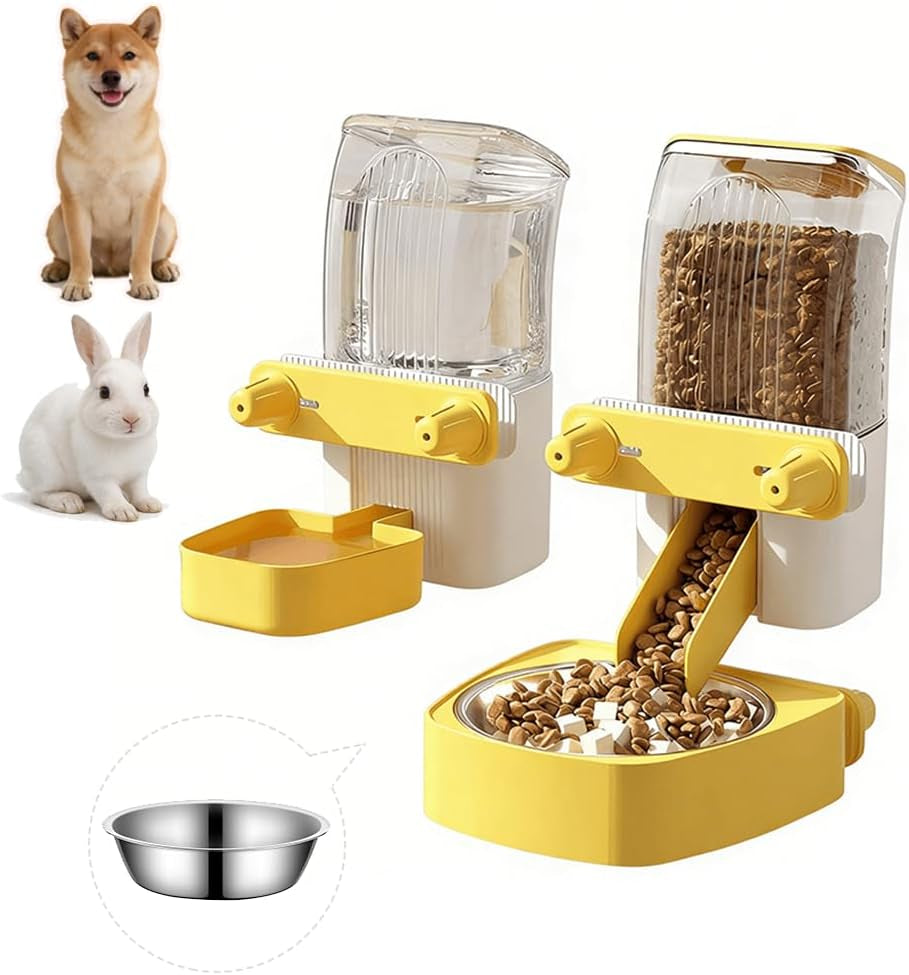 2-Pack Cage-Style Large Capacity Hanging Automatic Pet Feeder & Water Dispenser 50Oz/1500Ml,For Cages 0.98" Max Inner,1.77"-2.56" Outer,For Small/Medium Dogs, Cats, Rabbits & Guinea Pigs