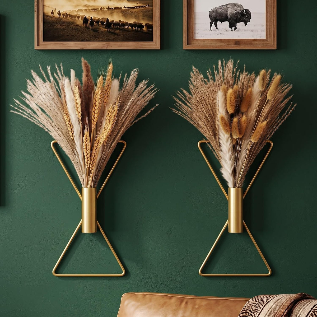Peryiter Gold 2 Pcs Boho Wall Decor Metal Wall Art, X Shape
