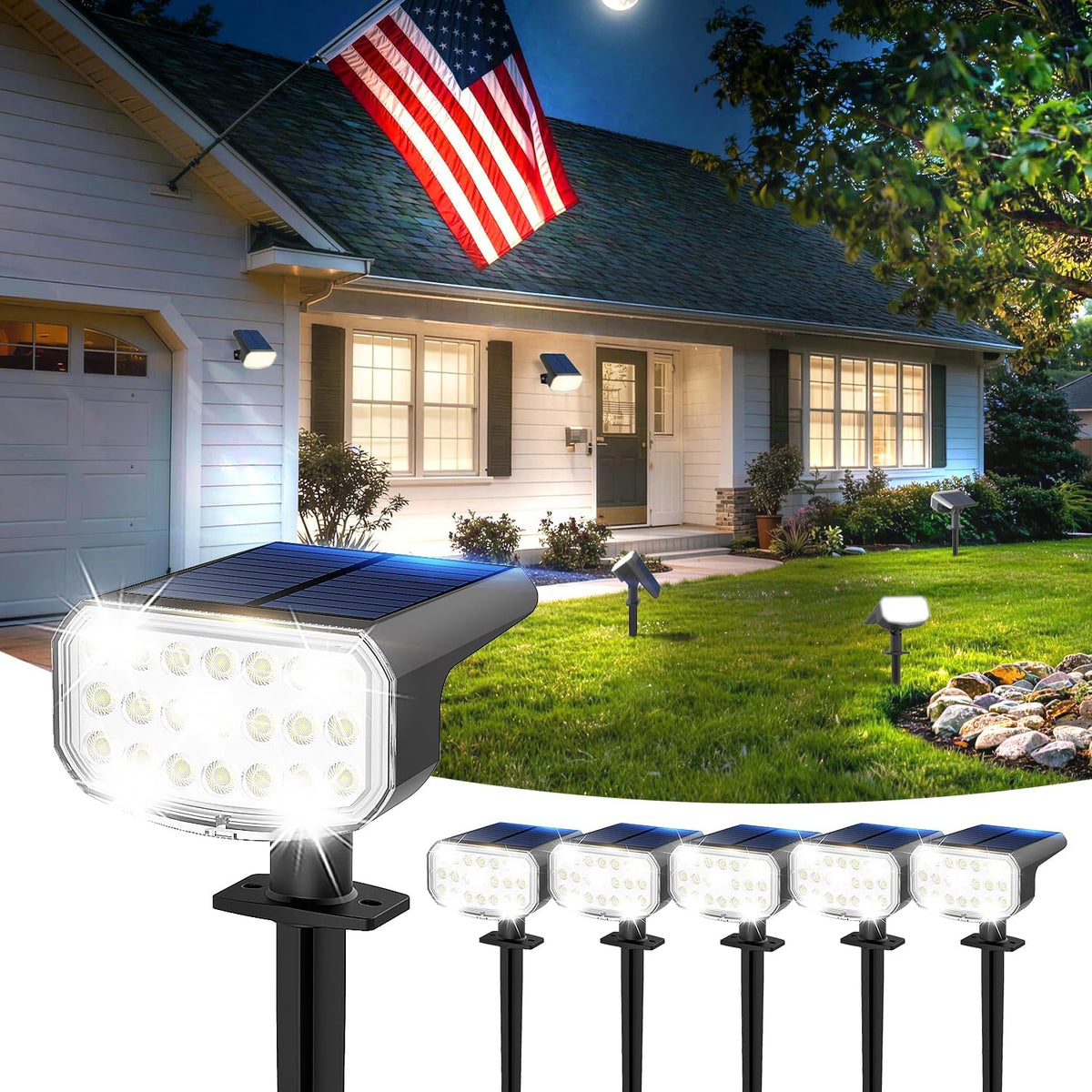 JEJOT Solar Spotlights Outdoor Waterproof with Focus Beam, 6 Pack