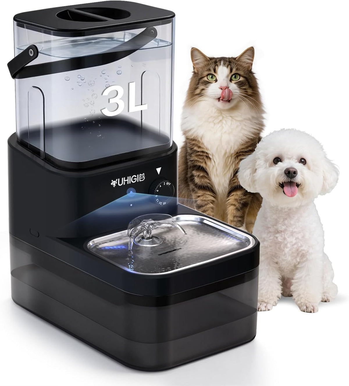 3L Wireless Cat Water Fountain, Wastewater Separation No Filter Pump, Black