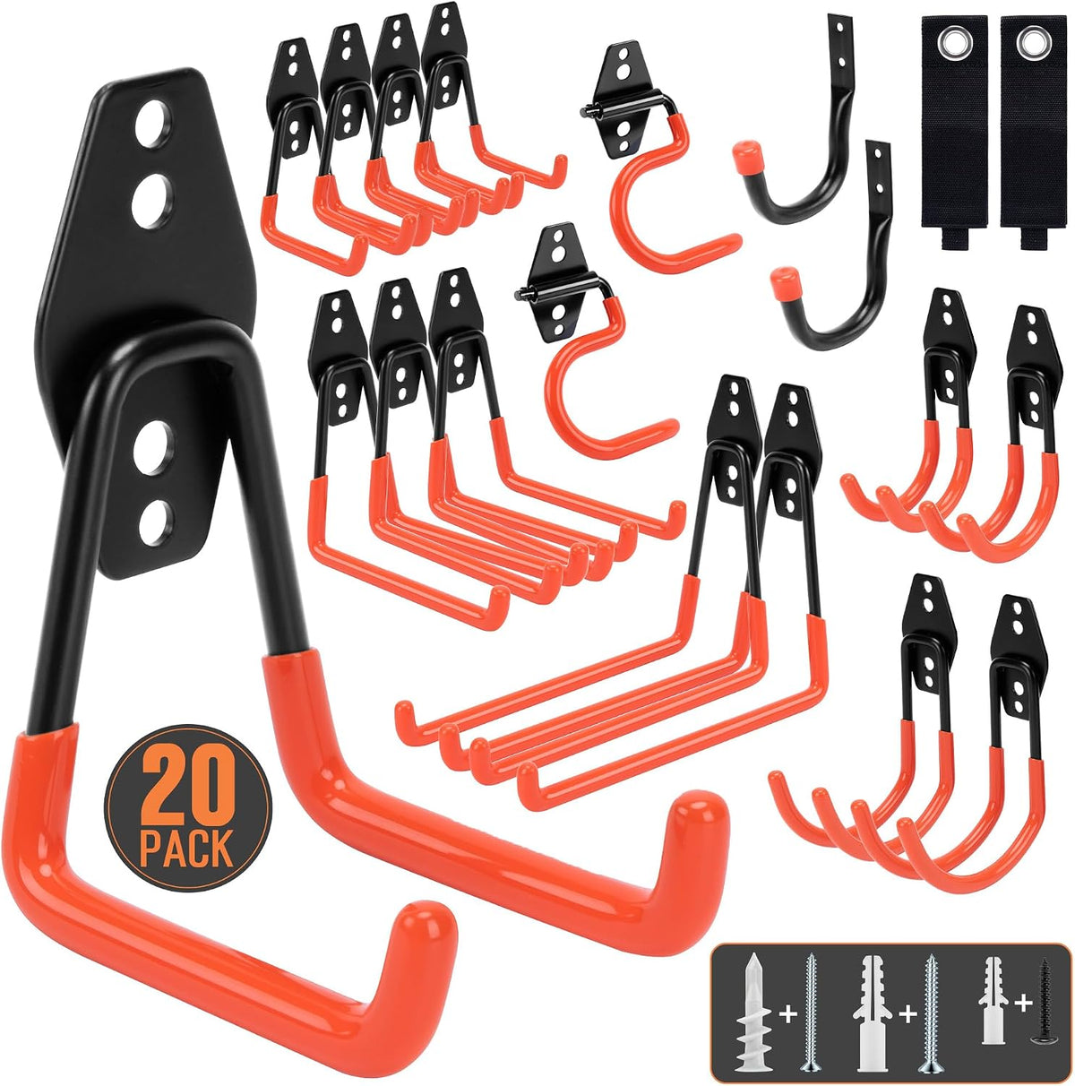 TONDA Garage Hooks, 20 Pack Wall Storage Hooks for Bike, Ladder and Tools