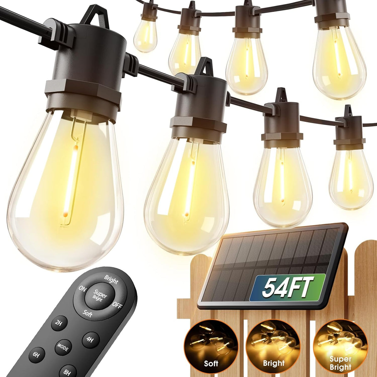 Addlon 54FT(48+6) Solar String Lights Outdoor, Last 20+ Hrs, USB Charging