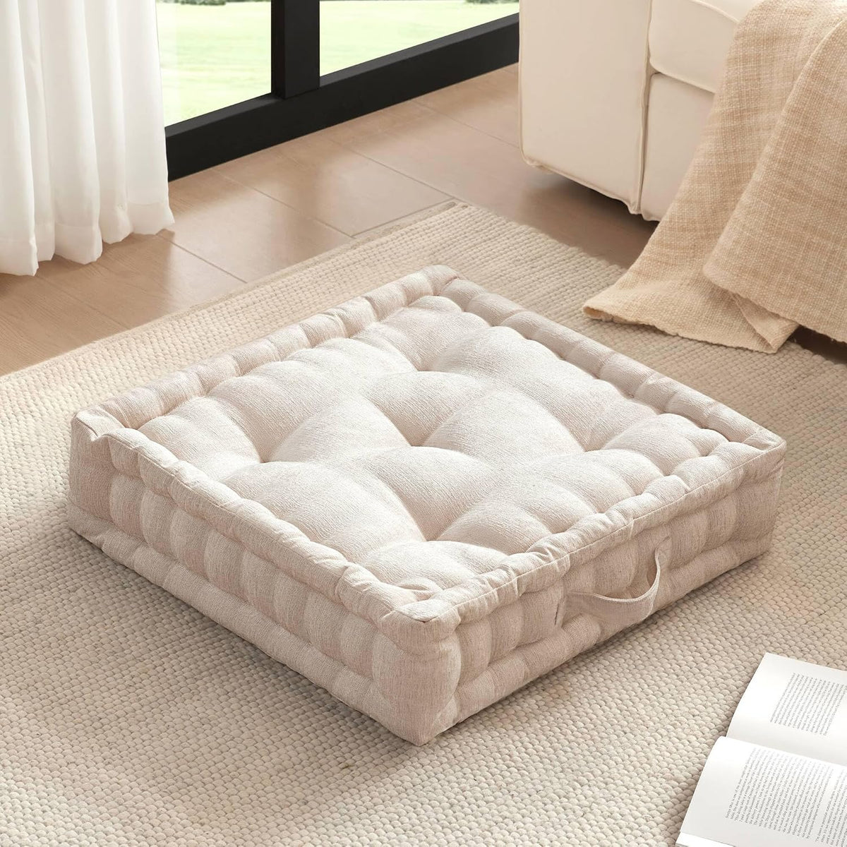 Intelligent Design Floor Pillow, Large Cushion for Meditation, 24X24 Ivory