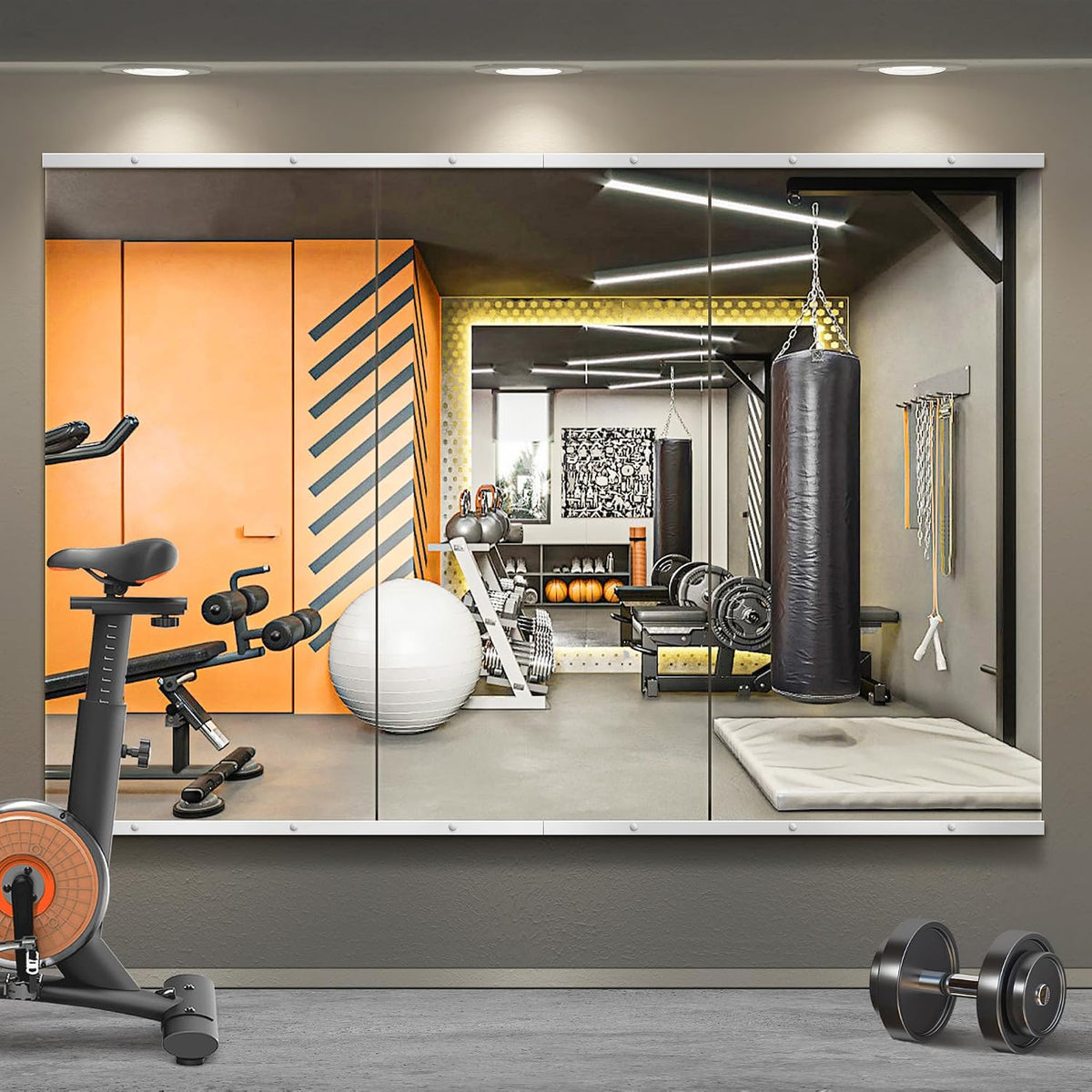 Home Gym Mirror for Wall, 48X24X3Pcs Frameless Full Length Mirror, Silver