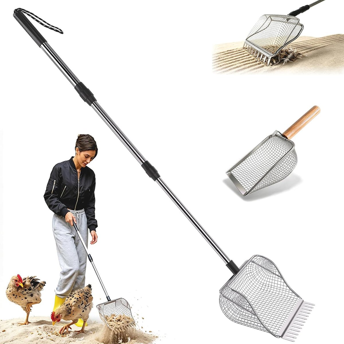 Chicken Poop Scooper, 2-Pcs Chicken Coop Cleaning Set