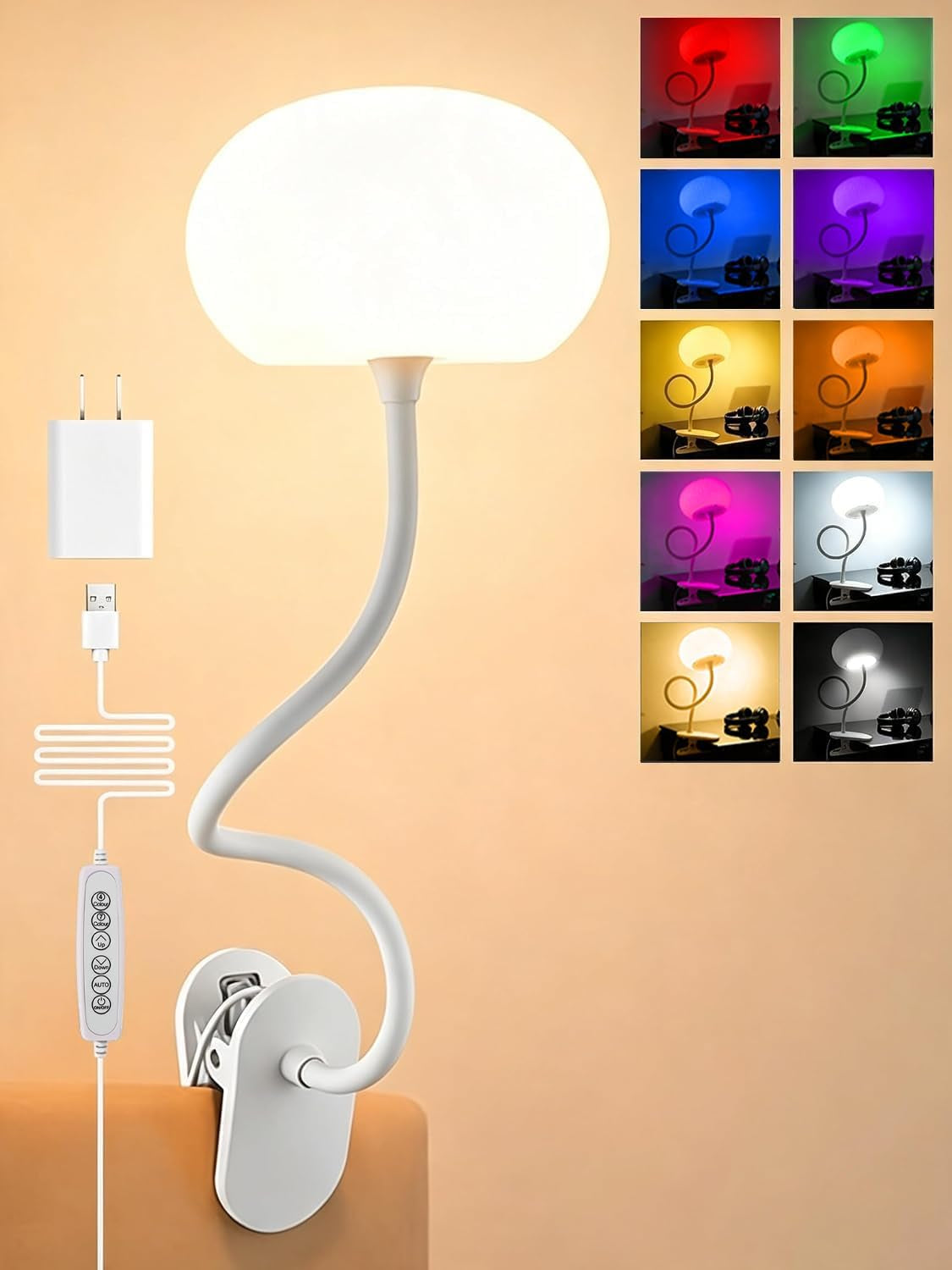 Clip on Lamp, 10 RGB Colors+10 Brightness Clip on Desk Lamp for Dorm Lamp