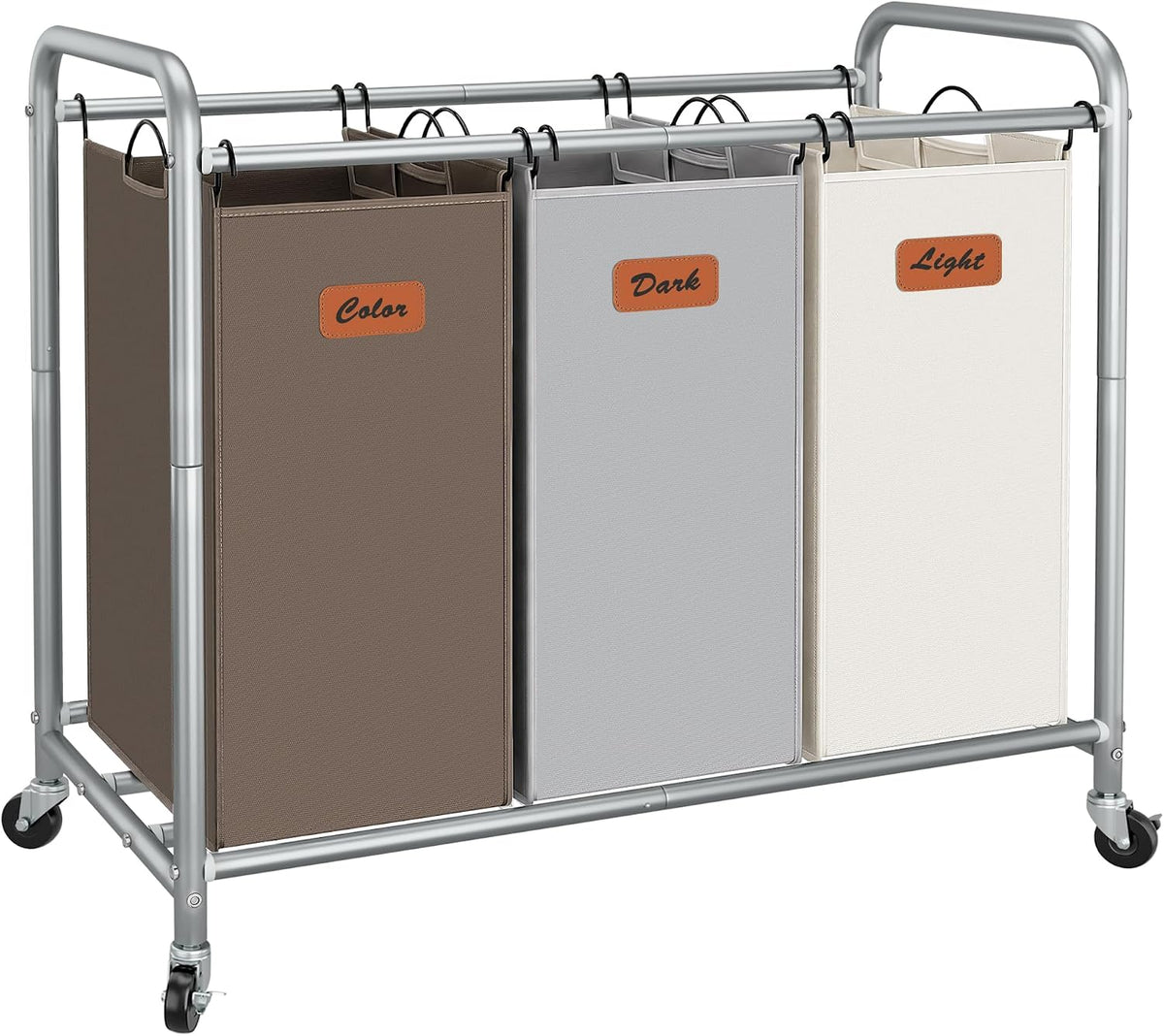 STORAGE MANIAC 3 Section Laundry Sorter, 35.9 Gal Laundry Cart with Wheels