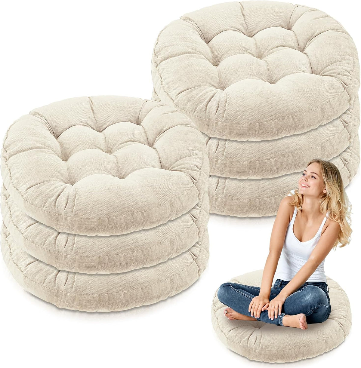 Jerify 6 Pcs Beige Large Floor Pillow Cushion, round 22 X 22