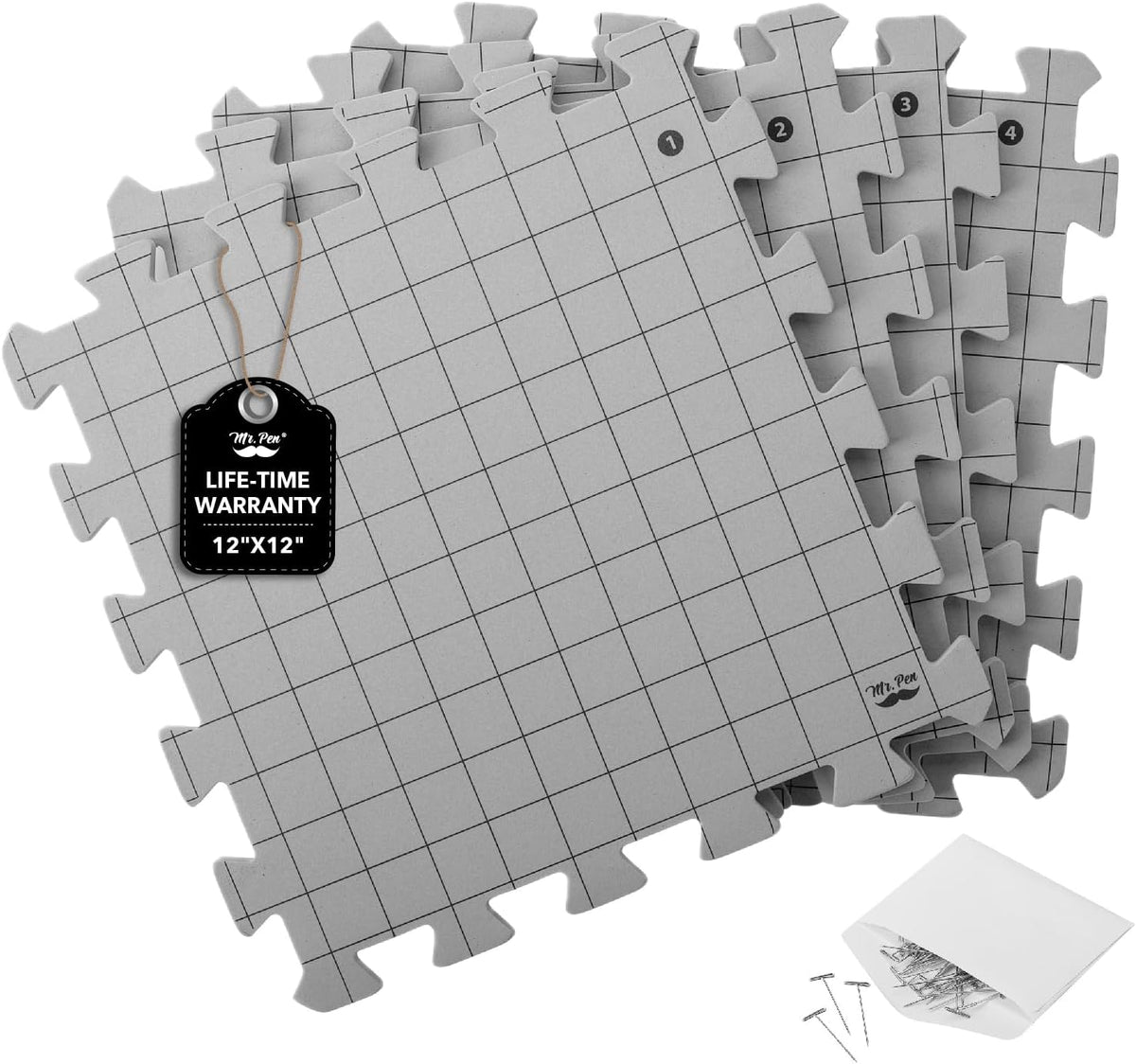 Mr. Pen- Interlocking Blocking Mats, 12” X 12”, 4 Pack with 50 T-Pins