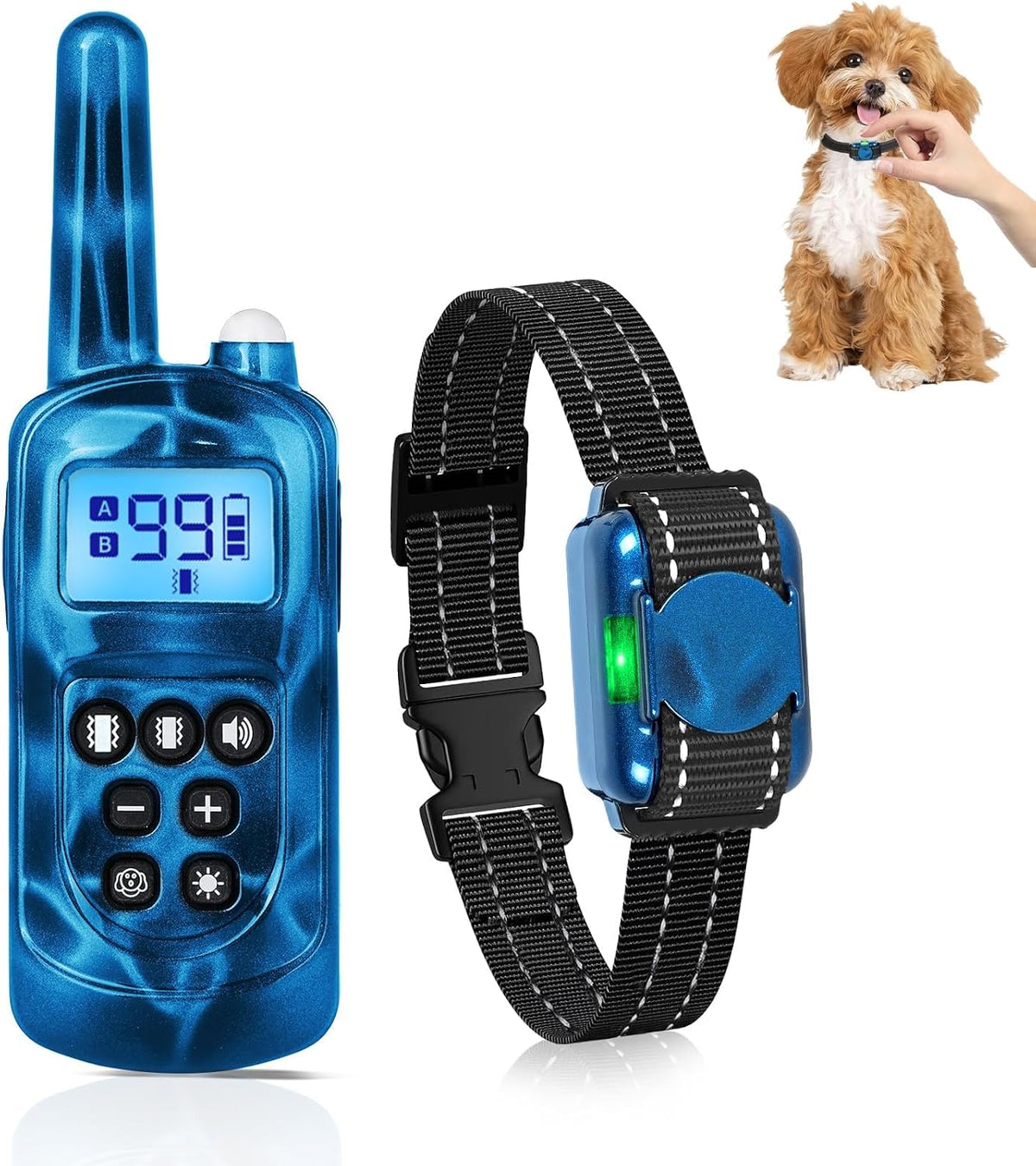 Smallest No Shock Dog Training Collar, Lightest Vibrating Dog Collar with Remote, Vibration Collar for Small Dogs 5-15Lbs, Beep and Vibrate Only, Safety Lock, Waterproof,No Prongs, Blue