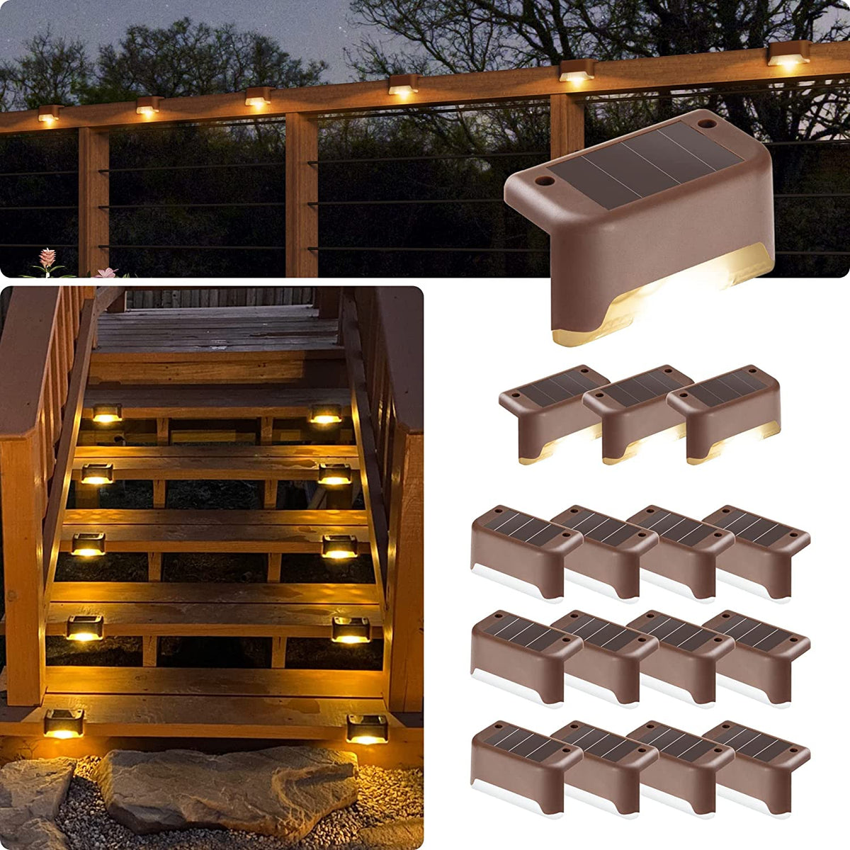 GIGALUMI Led Solar Deck Lights, 16 Pack,Waterproof, Warm White