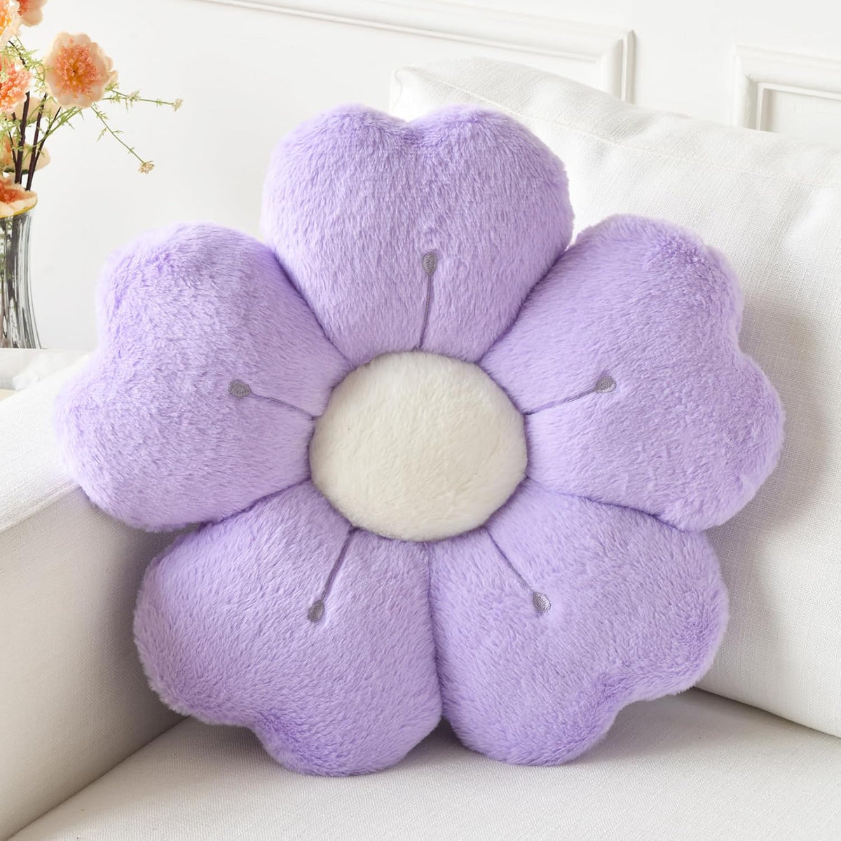 Flower Pillow, Daisy Decorative Throw Pillows, Light Purple, 15 Inches
