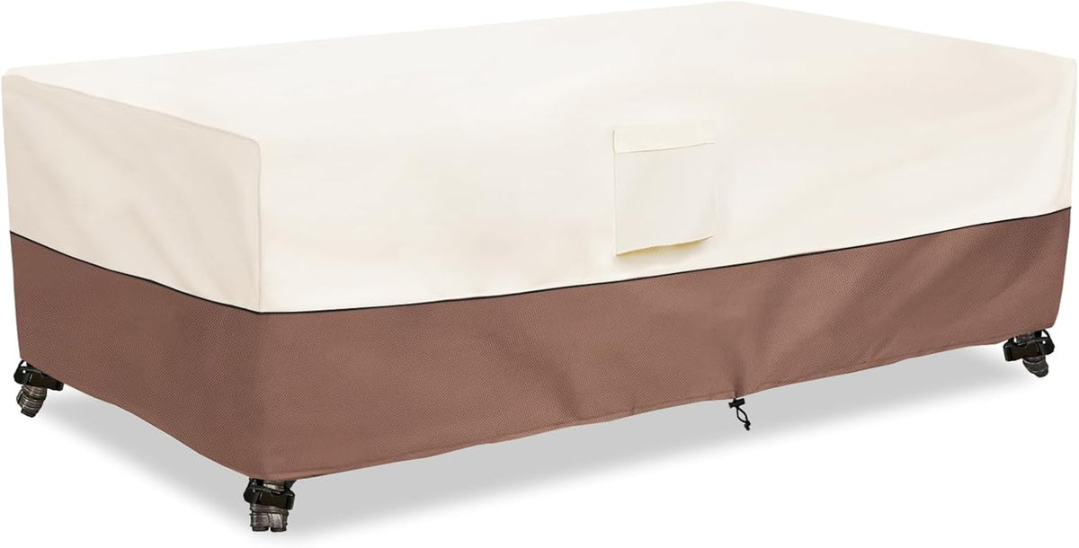 Okcool Outdoor Coffee Table Cover,Waterproof Rectangular Patio Small Side Table Cover,48 X 28 X 16 Inch, Outdoor Table Covers Waterproof Rectangle,Beige & Brown