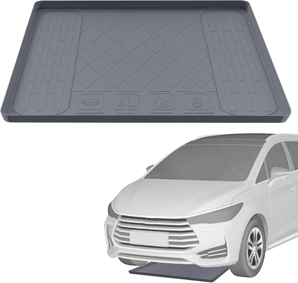 27''×27'' Garage Floor Mat Drip Tray, Oil Spill Mat under Car Oil Drip Pan, Soft Silicone Pad with Raised Edge, Driveway Pad Liquid Leaks Non-Slip No Splatter for Auto & Home Floor Protection(Grey)