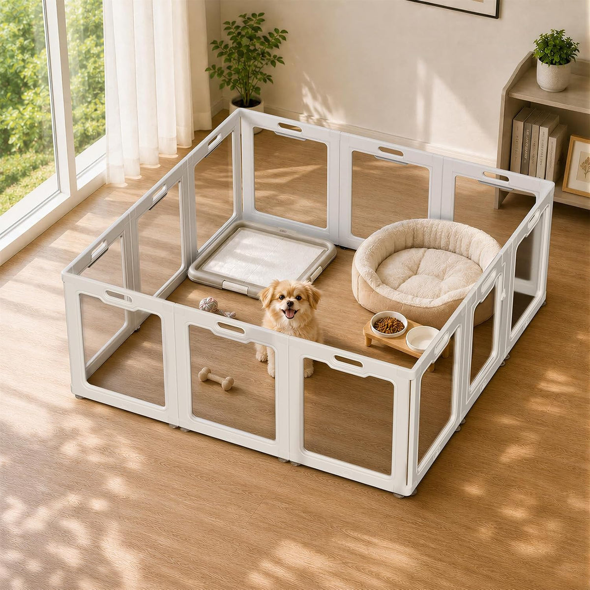 150"X150" Modular Pet Playpen | 12-Panel DIY Dog Exercise Pen with Door | Portable HDPE Plastic Fence for Large & Multiple Dogs (White, 24" H, 12 Panels)