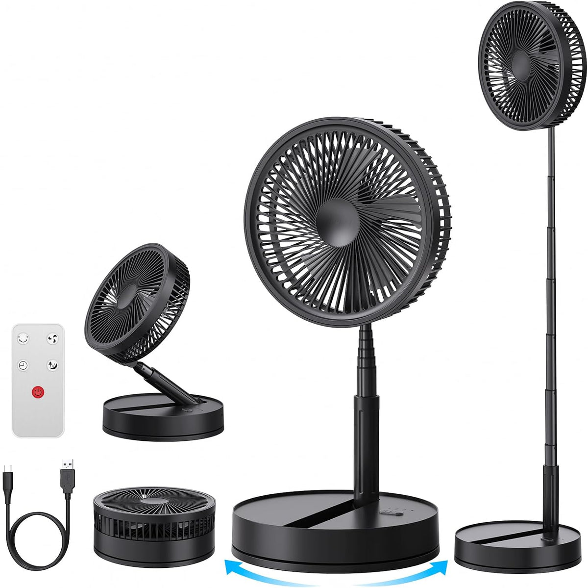 LIPETY Portable Foldable Oscillating Travel Fan - 8.6" Battery Powered