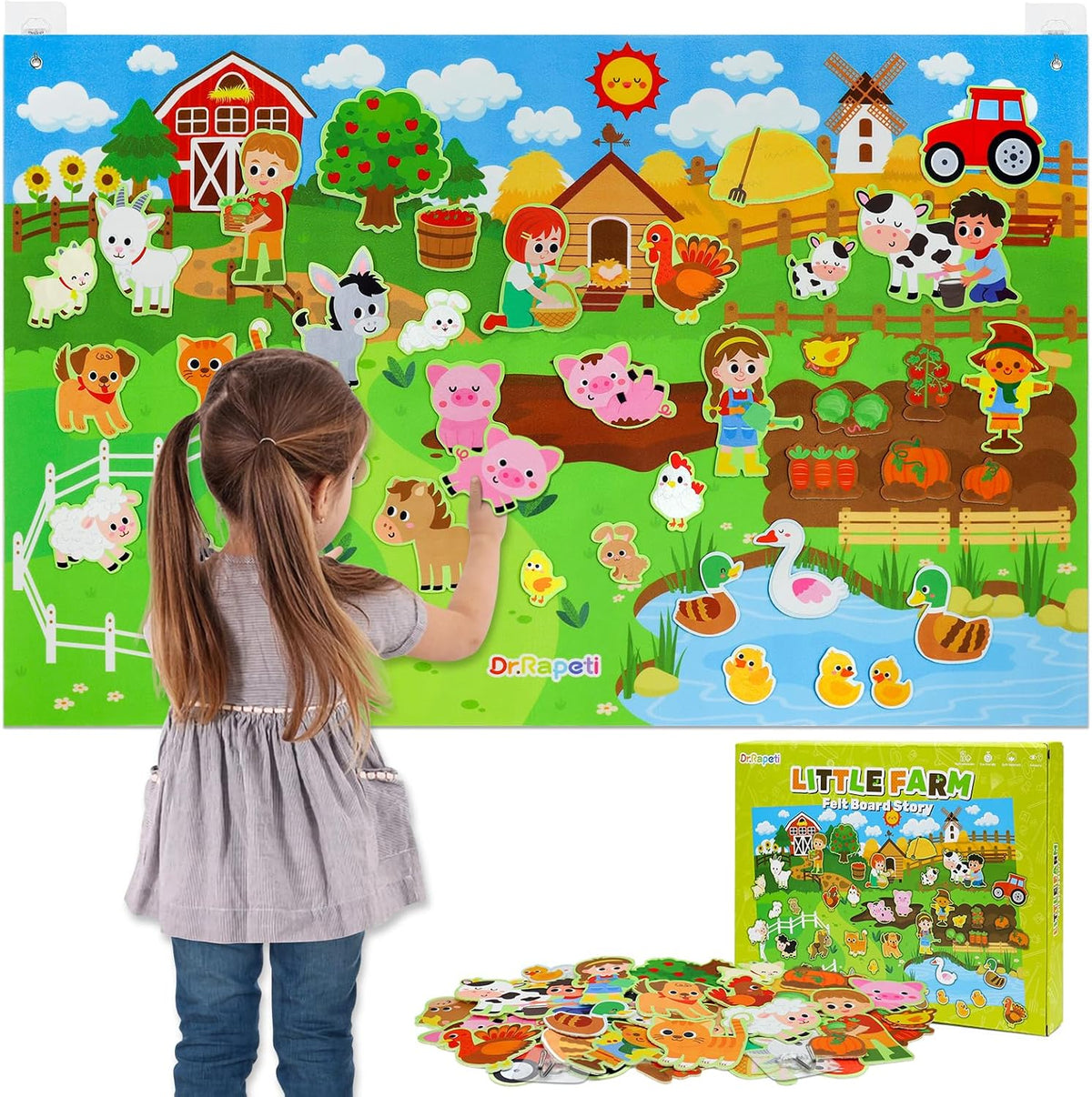 Dr.Rapeti 43X28 Inch Felt Story Board Set, 41Pcs Animals Flannel Board