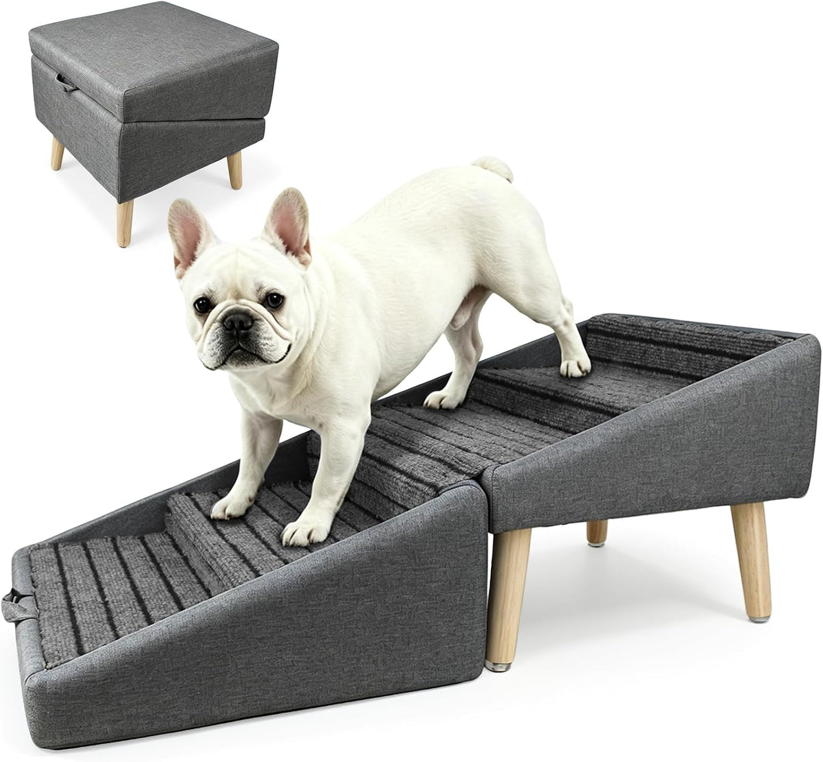 2-In-1 Ottoman Small Dog Stairs for Couch & Bed, 16" H Foldable Dog Ramp