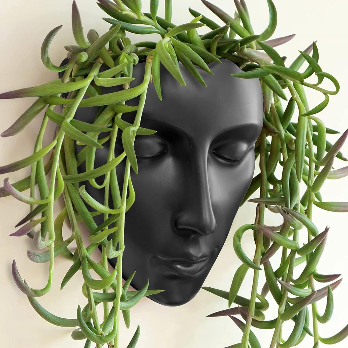 Face Vase,Ceramic Female Form Vase,Modern Sculpture Planter Pot,Human Face Dried Flower Shaped Vase,Wall Hanging Plant Pot for Home Decor Centerpieces, Office or Outdoor Hanging Decor