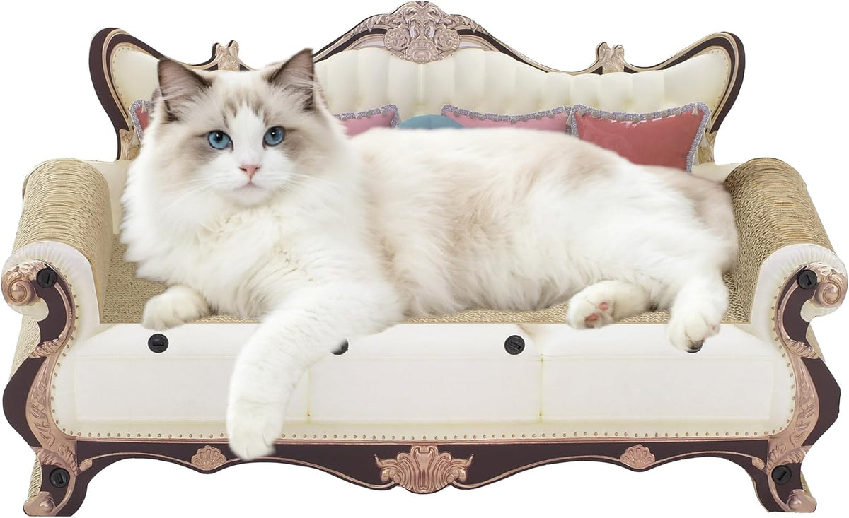 Luxury Cat Scratcher Sofa Bed, Cardboard Couch Shape Scratching Lounge, for Indoor Cats Kittens Kitties Rest&Play(23.6''*9.8''*12.6'')