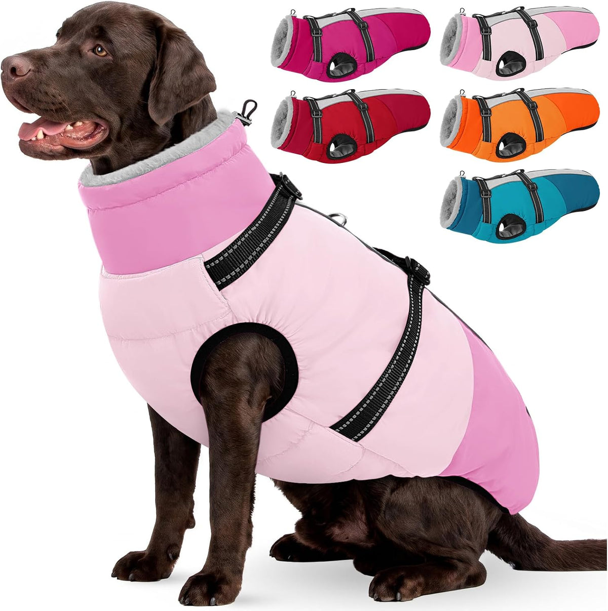 Dog Coat for Large Dogs Winter Jacket with Harness, Pink L