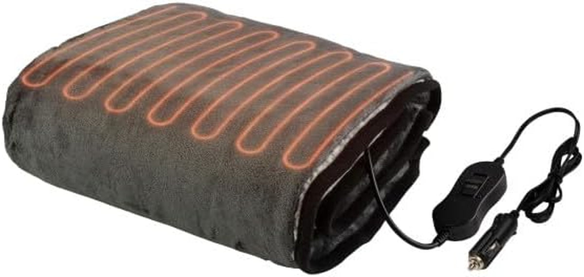 Stalwart Heated Car Blanket - 12V Heated Blanket for Car, Truck, RV or Camping - 59X43” Portable Electric Travel Throw - 2 Heat Levels - Tailgating Essentials (Gray)