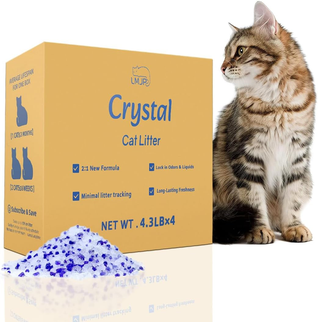 LMJP Crystal Cat Litter for Long-Lasting Odor Control, Non-Clumping, 17.2Lb