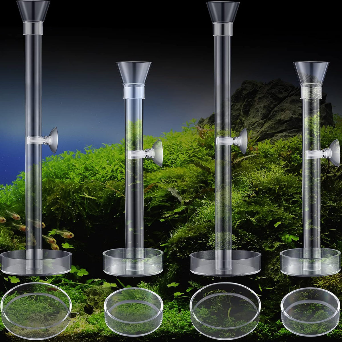Potchen 12 PC Shrimp Feeder Dish and Tube, 4 Acrylic Tubes 8 Glass Bowls