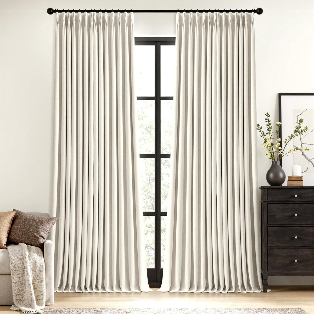 MIULEE Natural Pinch Pleated 100% Blackout Linen Curtains 40X84 Inches