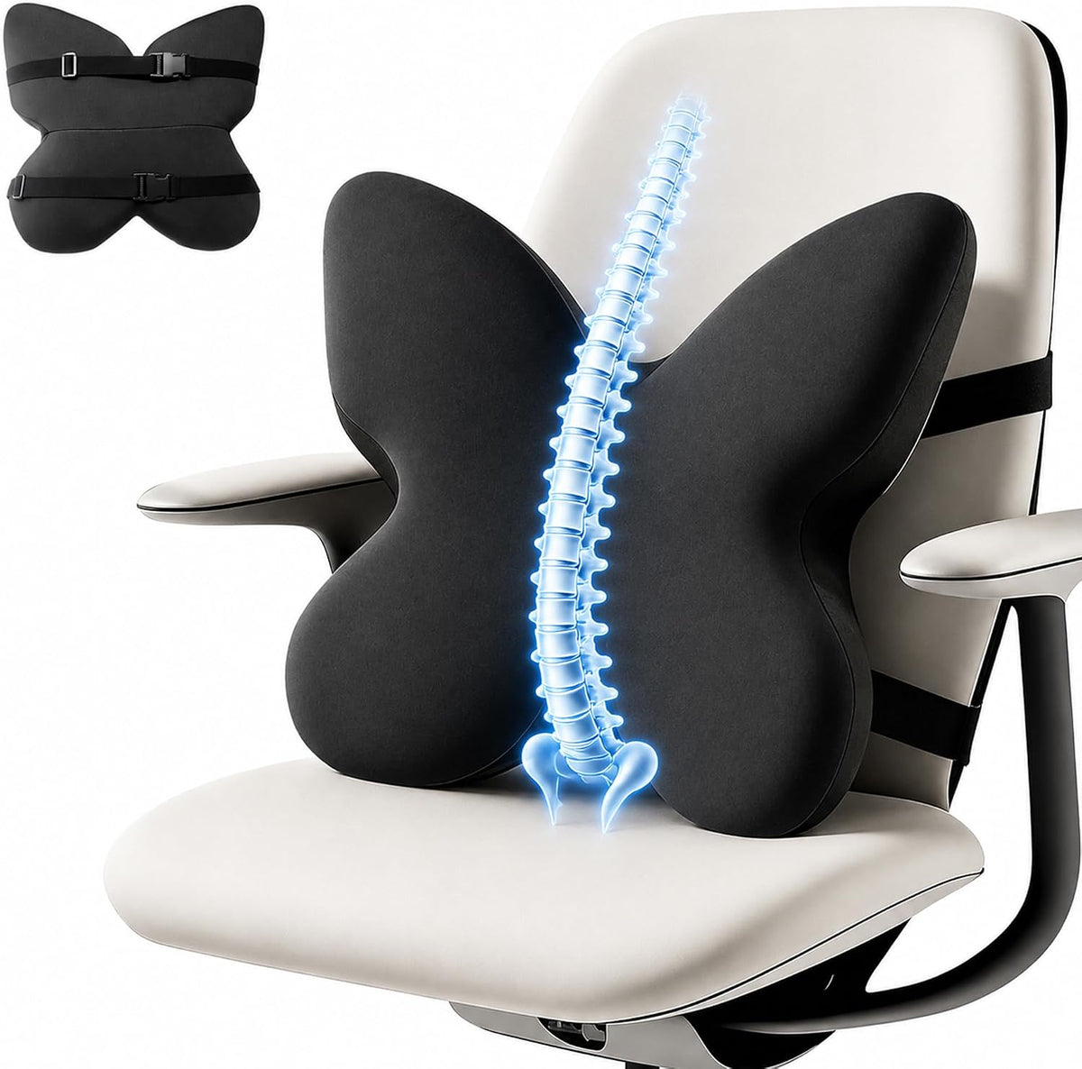 Memory Foam Lumbar Support Pillow,Back Support for Office Chair,Back Pillow for Chair,Ergonomic Lower Back Cushion for Desk Chair,Computer Chair,Gaming Chair and Car Seat,Washable Cover(Black)