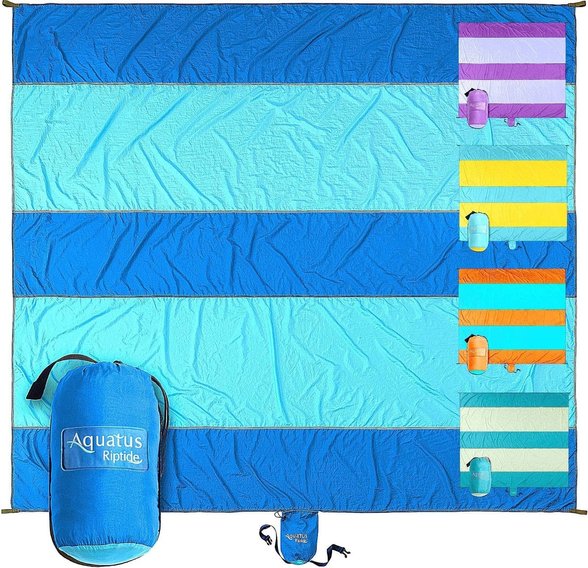 Extra Large Beach Blanket Waterproof Sandproof – XXL Oversized Beach Mat 10Ft X 9Ft Fits up to 8 Adults - Quick Dry Travel Blanket with 4 Stakes, Corner Pockets, Strap and Attached Bag