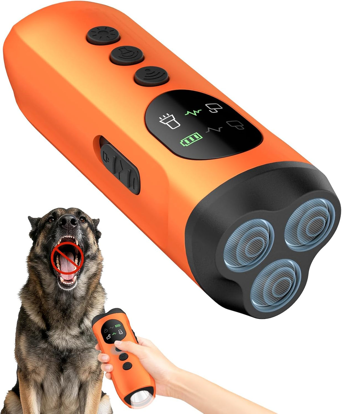 ATESON 3X Ultrasonic Dog Bark Deterrent, Long Range anti Barking Device for Small Dog, Rechargeable Behavior Training Tool with Flashlight, Safe Humane for Indoor Outdoor Use