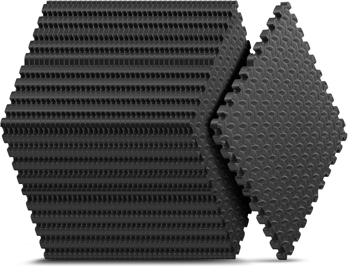 32 Pack 128 Sqft Home Gym Mat, Puzzle Exercise Mat, EVA Interlocking Foam Floor Tiles for Home Workout Equipment and Kids' Play Areas - Black, 24 in X 24 in X ½ in - 32 Tiles