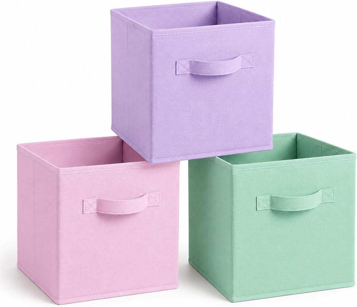 Storage Cubes, Foldable Large Fabric Cloth Storage Bins with Handle, 11 Inch Durable Collapsible Baskets Organizers Box for Closet Shelves Bedroom Books Home Organization Office, 3 Pack