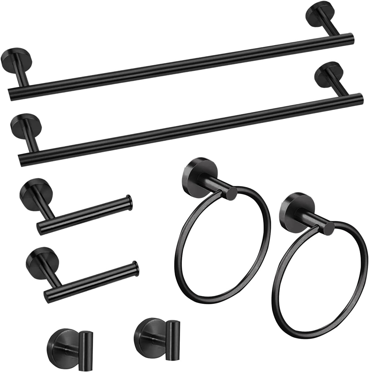 Cilee 8 Piece Matte Black Bathroom Hardware Set, 24Inch Towel Bar Set