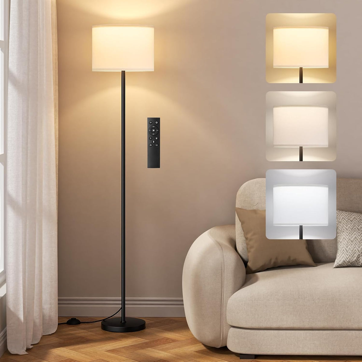 Ambimall Dimmable Floor Lamp with Remote & 9W 900LM LED Bulb
