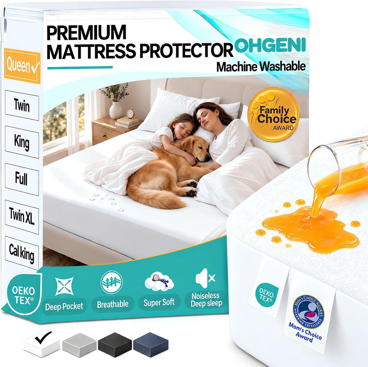 Ohgeni Waterproof Mattress Protector, Queen Size Mattress Pad Fitted with Deep Pocket 6"-18", Breathable Noiseless & Soft, Washable Dirt-Proof Mattress Cover for Home, Bedroom, White,Daybed Cover