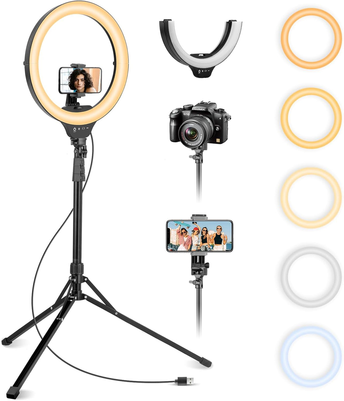 Aureday 14'' Selfie Ring Light with 62'' Tripod Stand and Phone Holder, Dimmable LED Phone Ringlight for Makeup/Video Recording/Photography, Circle Lighting for All Cell Phones&Lightweight Cameras