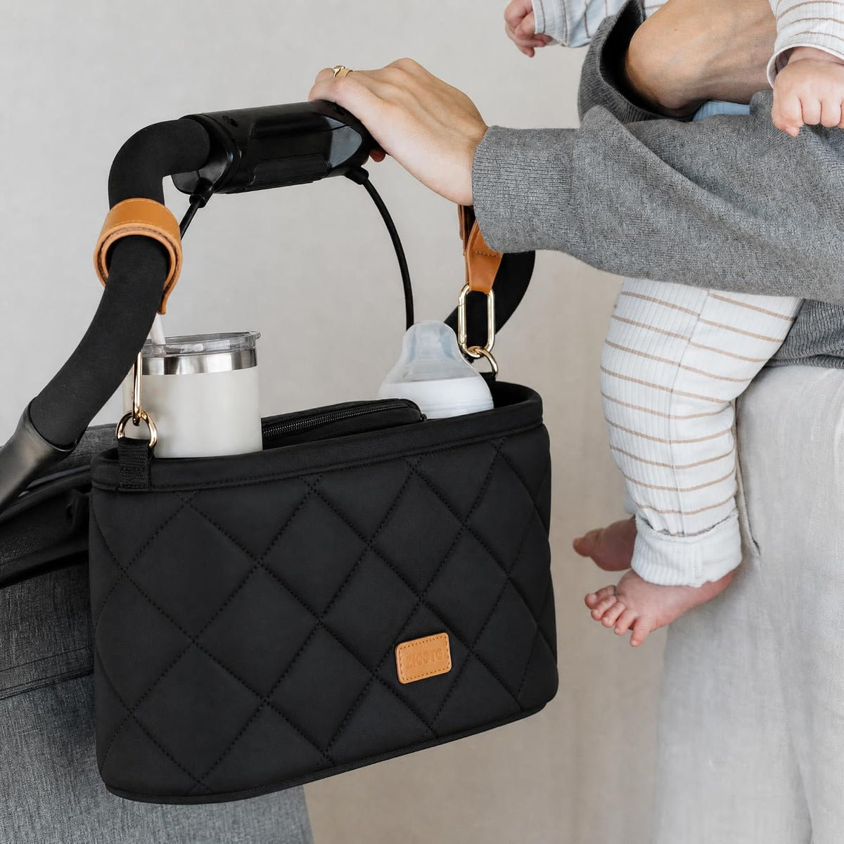 Beautiful Stroller Caddy Organizer with 2 Cup Holders - Zipper Pocket Bag