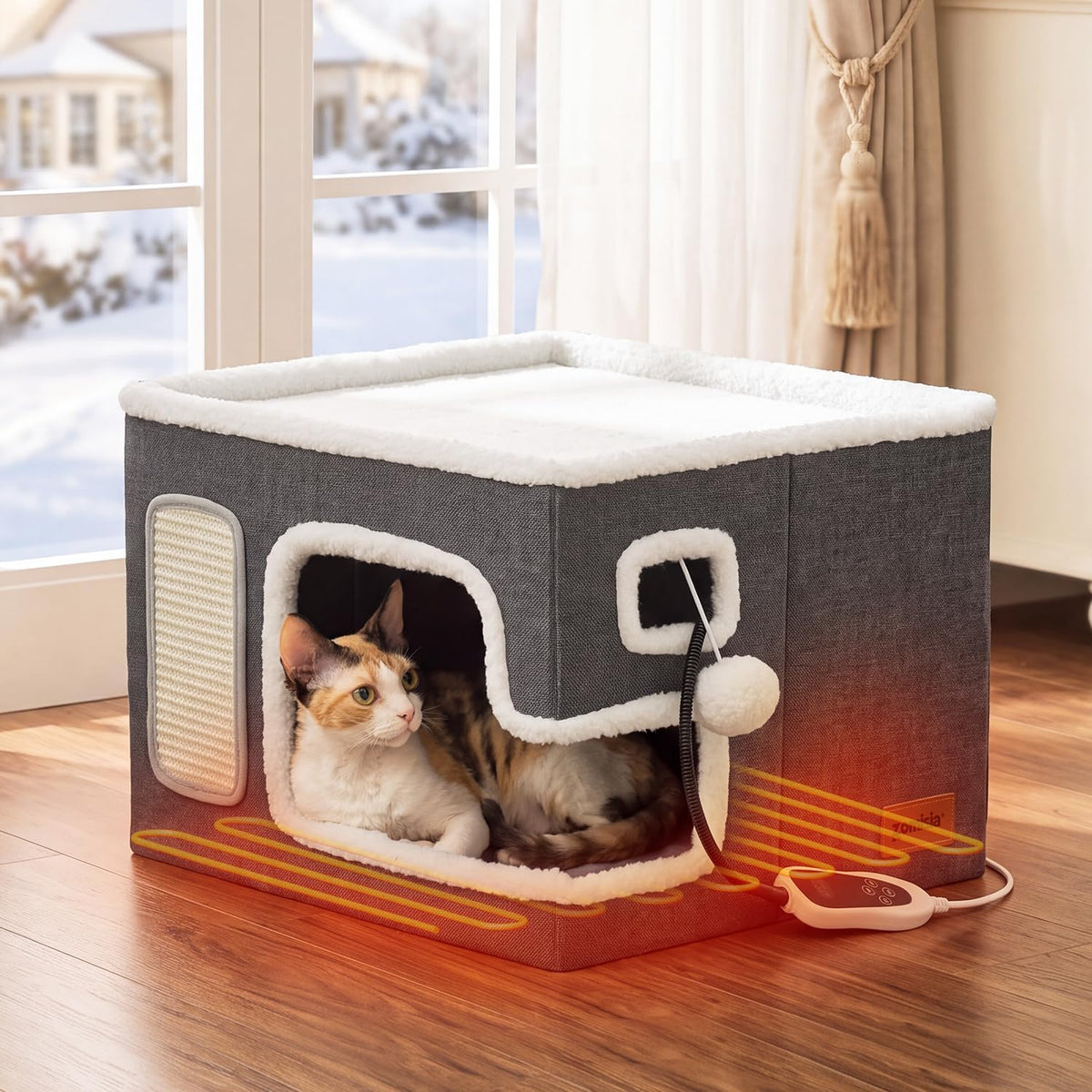 ZOMISIA Heated Cat House Bed for Indoor Cats, Cat Hideway Cube for Sleeping