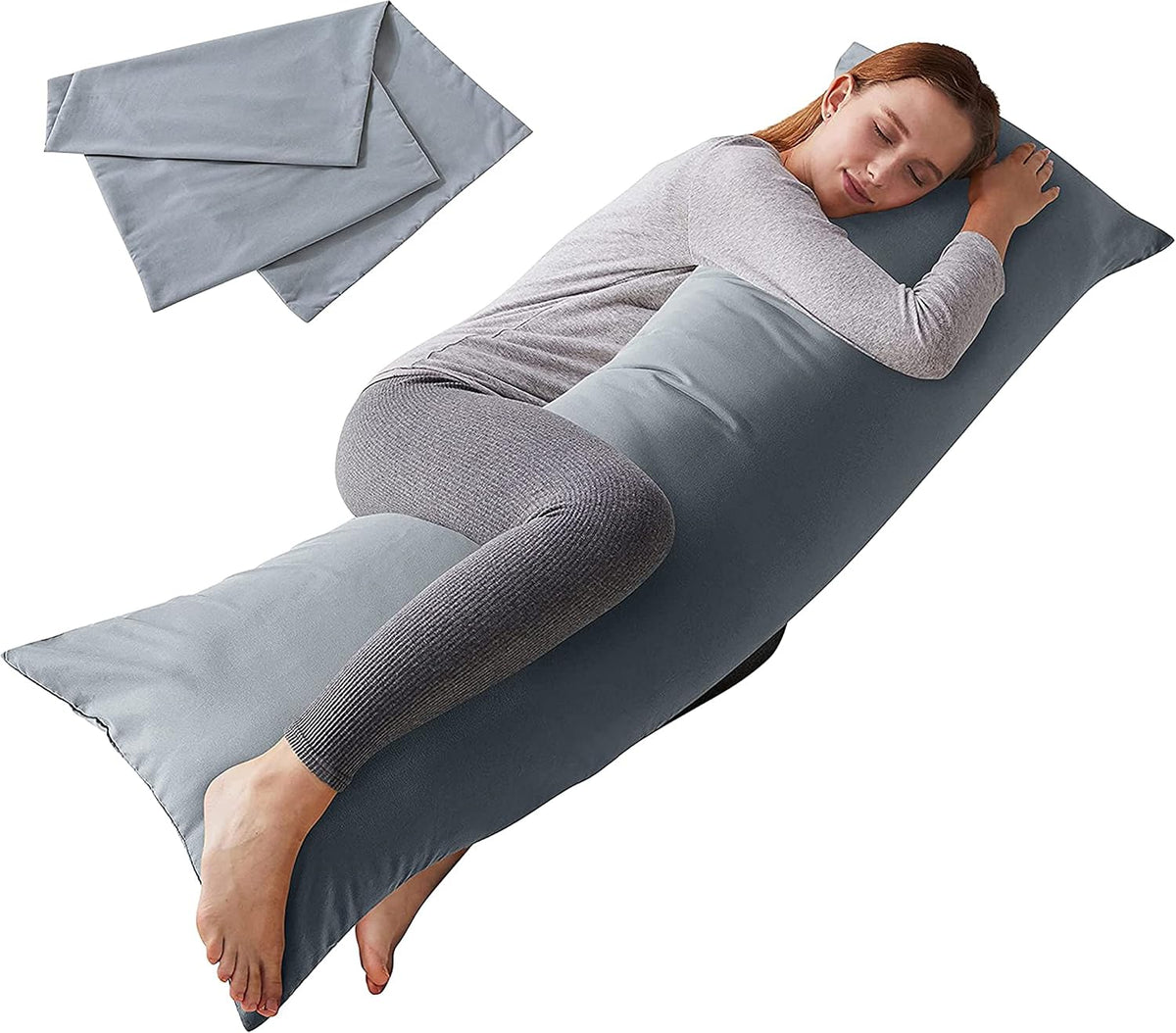 ELNIDO QUEEN Body Pillow with Pillowcase - Soft Long Bed Pillow for Adults - Breathable Full Body Pillow Insert for Sleeping, 20X54Inches, Grey